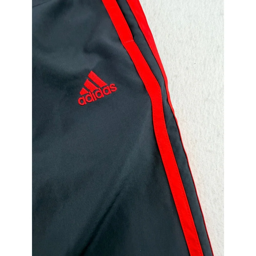Adidas Mens Track Pants Black Red Stripe Mesh Lined Ankle Zip Large